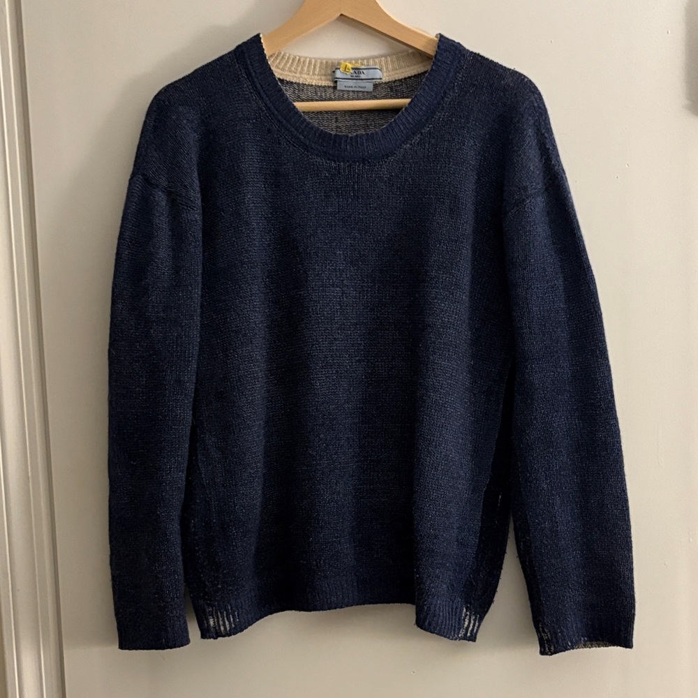 PRADA cashmere reverse knit Classic Navy Blue Men's Sweater sz small